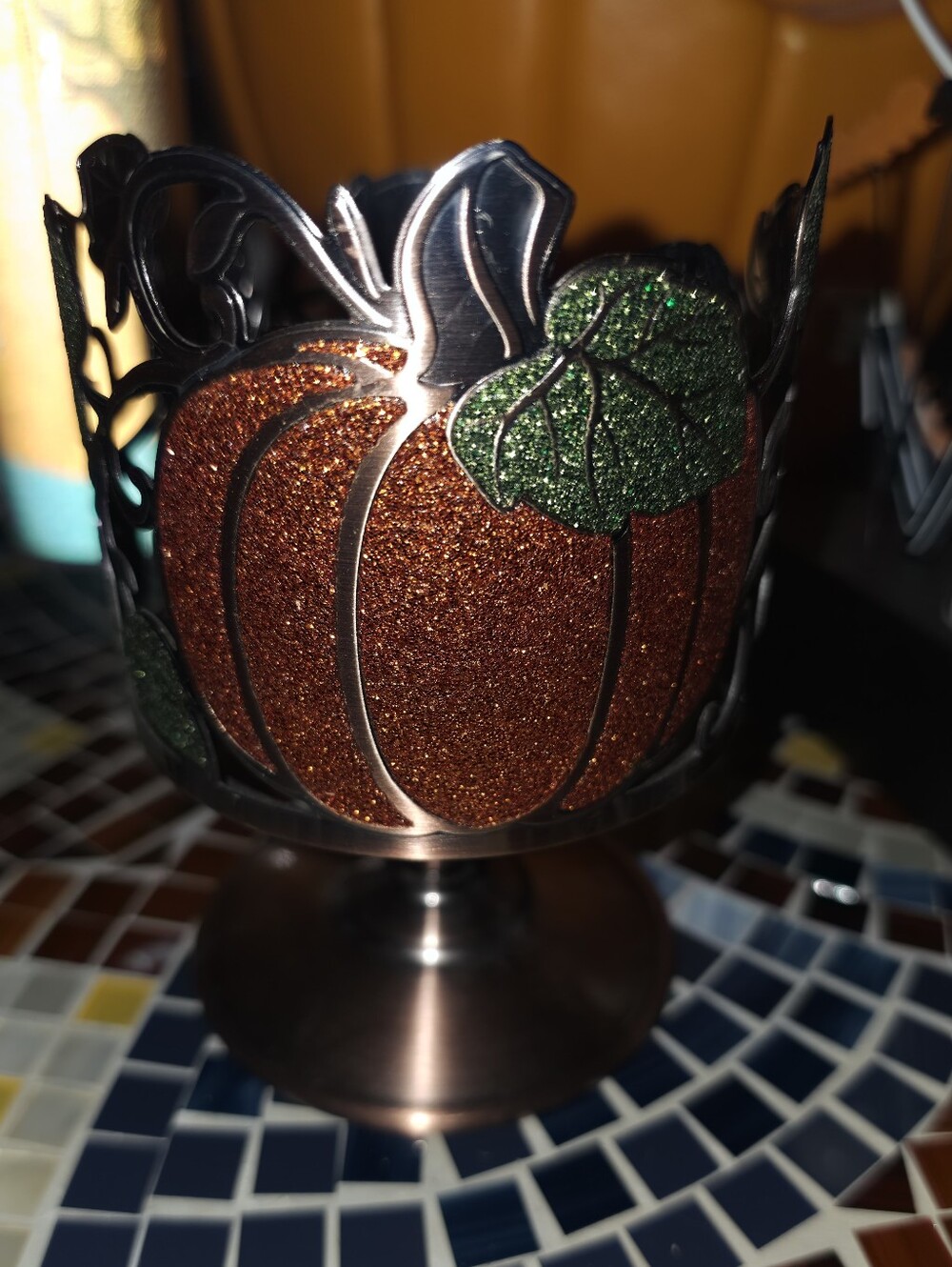 Bath And Body WorksDecorative Glitter Pumpkin Metal Candle Holder - Orange/Green